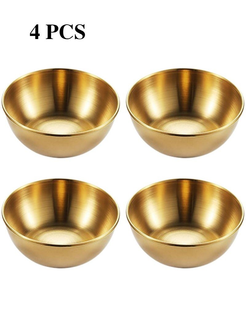 OMEVE 4pcs Stainless Steel Dip Bowls Round Seasoning Dishes Sushi Dipping Bowl Saucers Bowl Mini Appetizer Plates Seasoning Dish Saucer Plates (Gold)  - Image 1