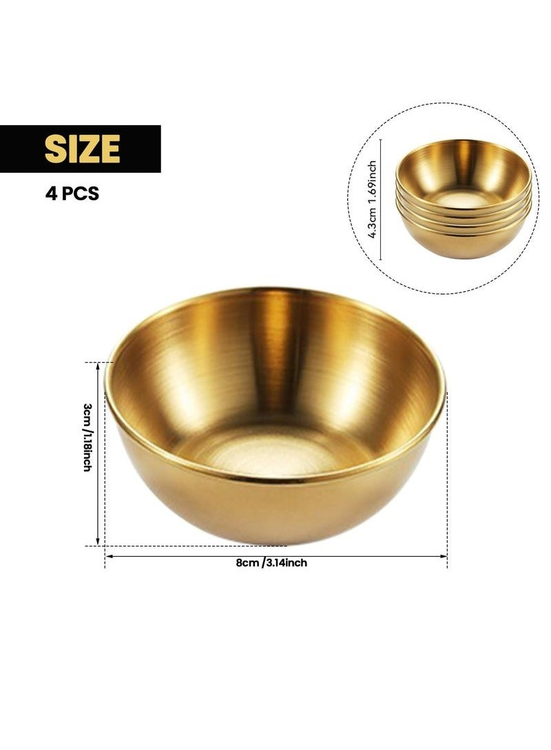 OMEVE 4pcs Stainless Steel Dip Bowls Round Seasoning Dishes Sushi Dipping Bowl Saucers Bowl Mini Appetizer Plates Seasoning Dish Saucer Plates (Gold)  - Image 2