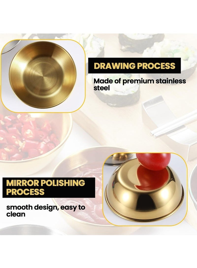 OMEVE 4pcs Stainless Steel Dip Bowls Round Seasoning Dishes Sushi Dipping Bowl Saucers Bowl Mini Appetizer Plates Seasoning Dish Saucer Plates (Gold)  - Image 3