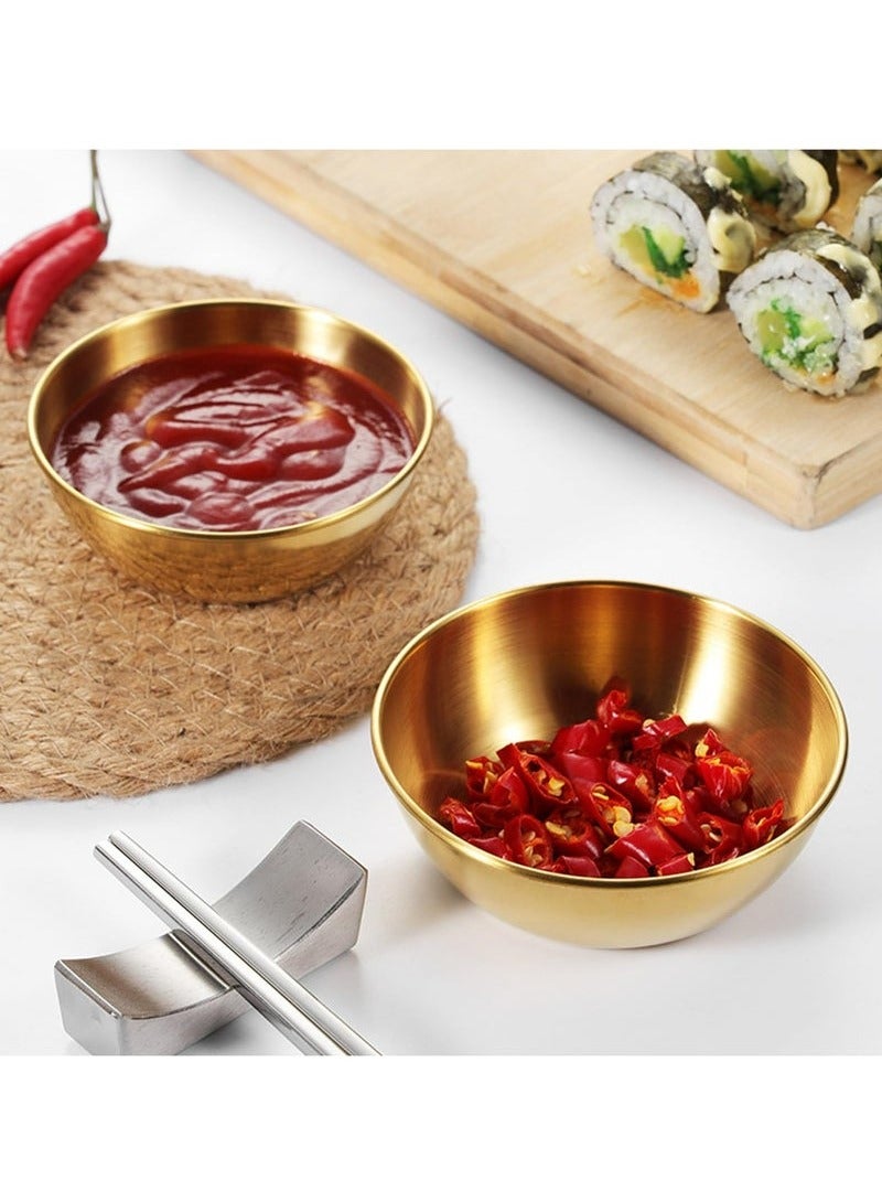 OMEVE 4pcs Stainless Steel Dip Bowls Round Seasoning Dishes Sushi Dipping Bowl Saucers Bowl Mini Appetizer Plates Seasoning Dish Saucer Plates (Gold)  - Image 4