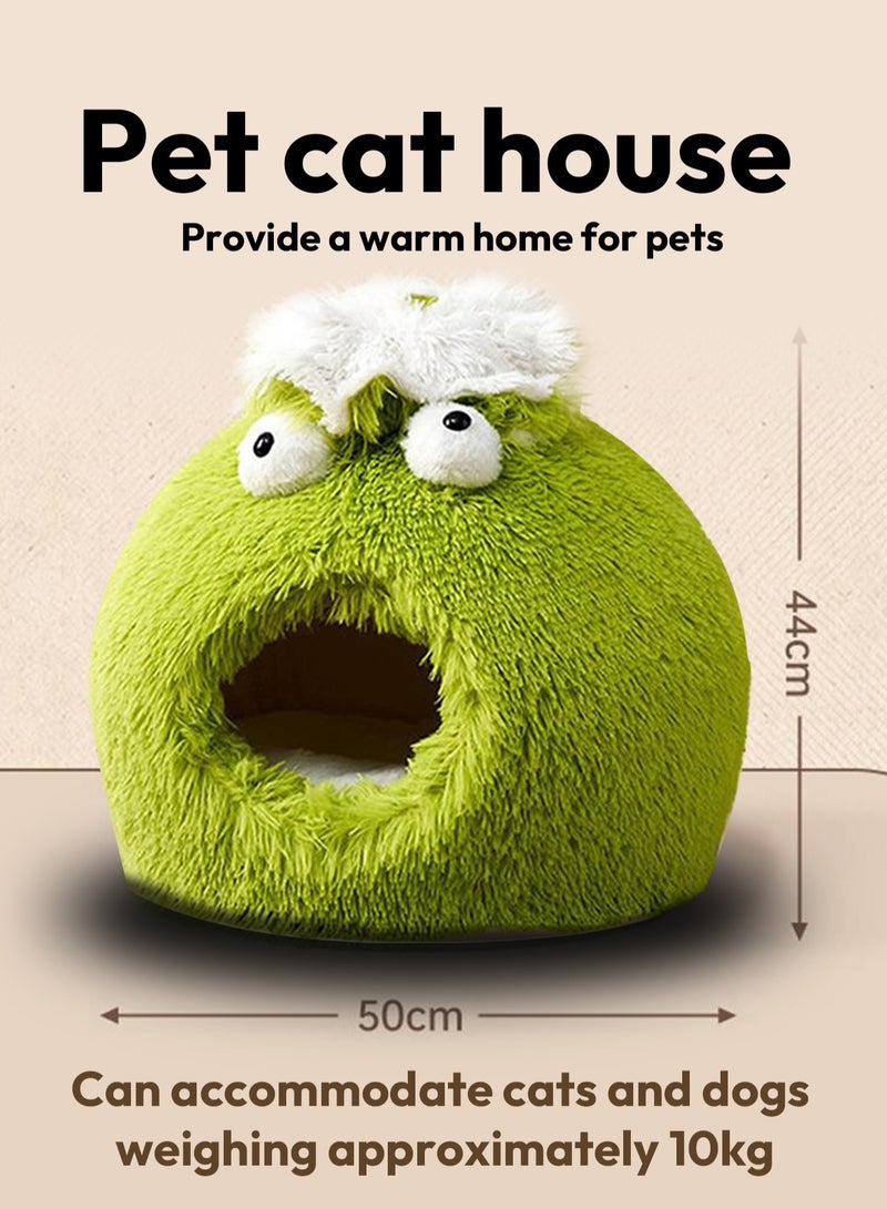 Pet Cat House Closed Cat Litter Comprehensive Thermal Belt Plush Bottom Non-Slip Not Easy To Collapse Rose Red - Image 2