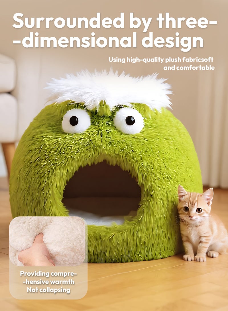 Pet Cat House Closed Cat Litter Comprehensive Thermal Belt Plush Bottom Non-Slip Not Easy To Collapse Rose Red - Image 3