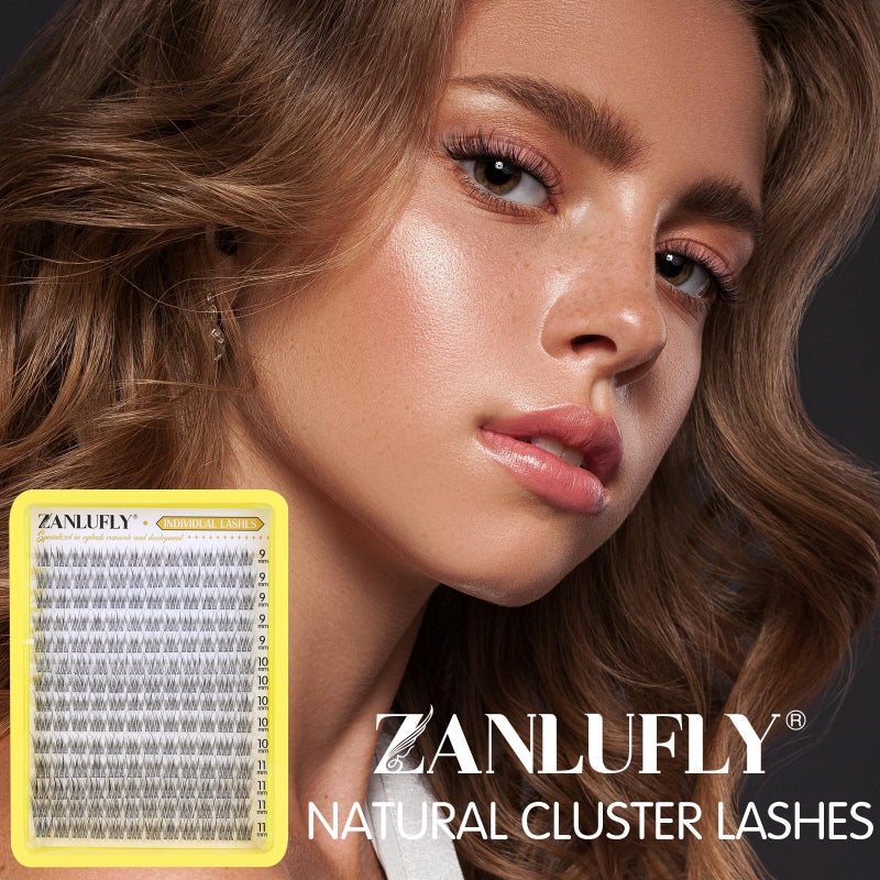 zanlufly Cluster Lashes Natural Eyelash Clusters CC-Curly Eyelash Extension Wispy Individual Lashes Clusters Clear Band ZANLUFLY DIY Lash Extension (9MM 10MM 11MM,140Pcs) - Image 4