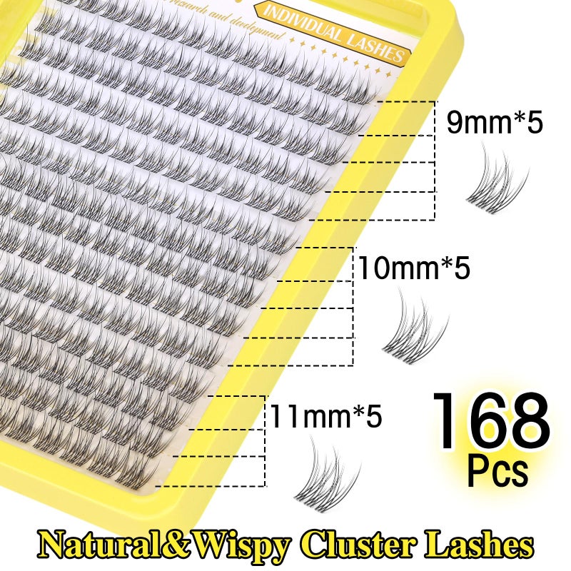 zanlufly Cluster Lashes Natural Eyelash Clusters CC-Curly Eyelash Extension Wispy Individual Lashes Clusters Clear Band ZANLUFLY DIY Lash Extension (9MM 10MM 11MM,140Pcs) - Image 3