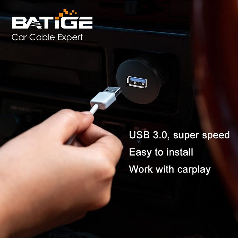 BATIGE Single Port USB 3.0 Male to USB 3.0 Female Car Mount Flush Cable Waterproof for Car Truck Boat Motorcycle Dashboard Panel - 6ft - Image 4