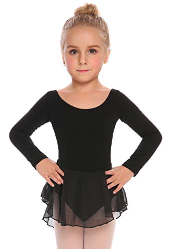 Arshiner Kids Girls Classic Long Sleeve Leotard Dance Ballet Dress, Black, 140(Age for 6-7Y) - Image 2
