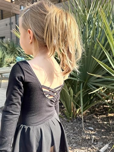 Arshiner Kids Girls Classic Long Sleeve Leotard Dance Ballet Dress, Black, 140(Age for 6-7Y) - Image 4