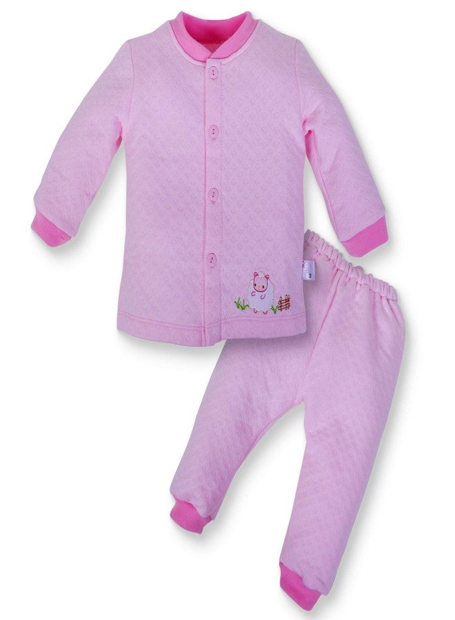Pokory Night Suit for Babies Full Sleeves Solid Hosiery Cotton Night Suits for Baby Boy and Baby Girl |Night Wear|Night Dress|Sleeping Tshirt and Pyjama Set-Pink-Size-3 - Image 1