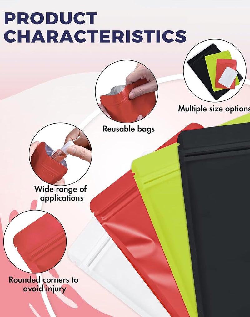 FireKylin 100 Pack Resealable Packaging Bags for Small Business Double-Sided Color Smell Proof Bags for Food Storage Flat Bags (Red, 2.7" x 3.8") - Image 4