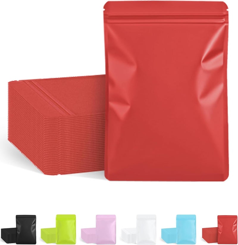 FireKylin 100 Pack Resealable Packaging Bags for Small Business Double-Sided Color Smell Proof Bags for Food Storage Flat Bags (Red, 2.7" x 3.8") - Image 1