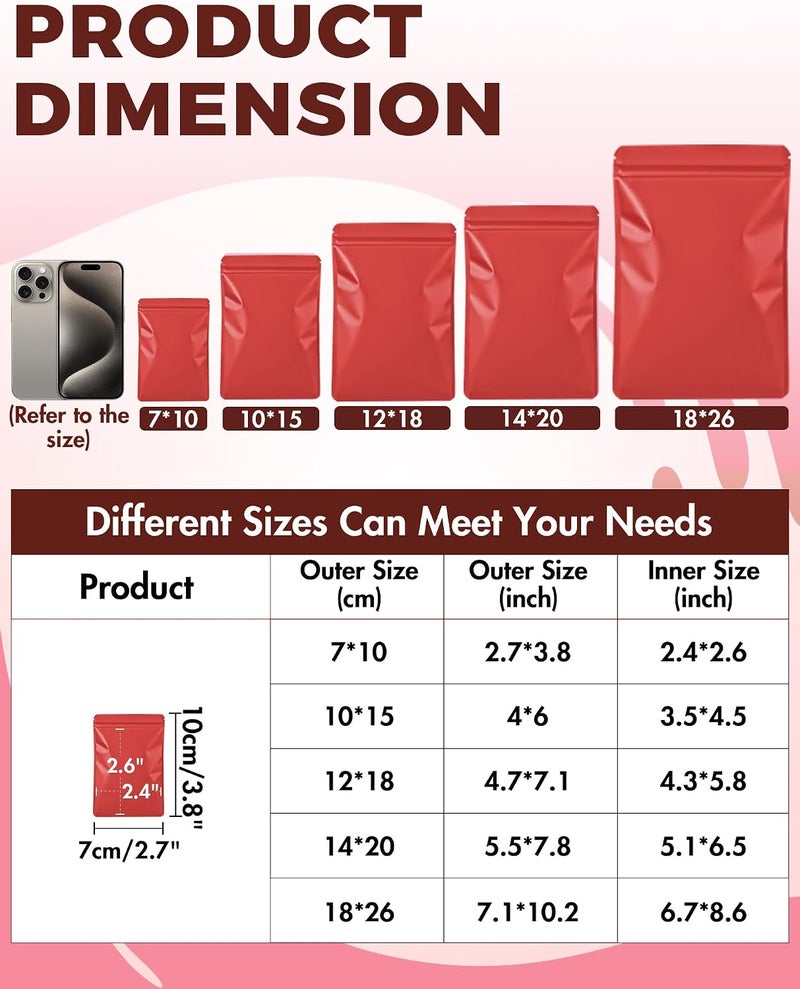 FireKylin 100 Pack Resealable Packaging Bags for Small Business Double-Sided Color Smell Proof Bags for Food Storage Flat Bags (Red, 2.7" x 3.8") - Image 2