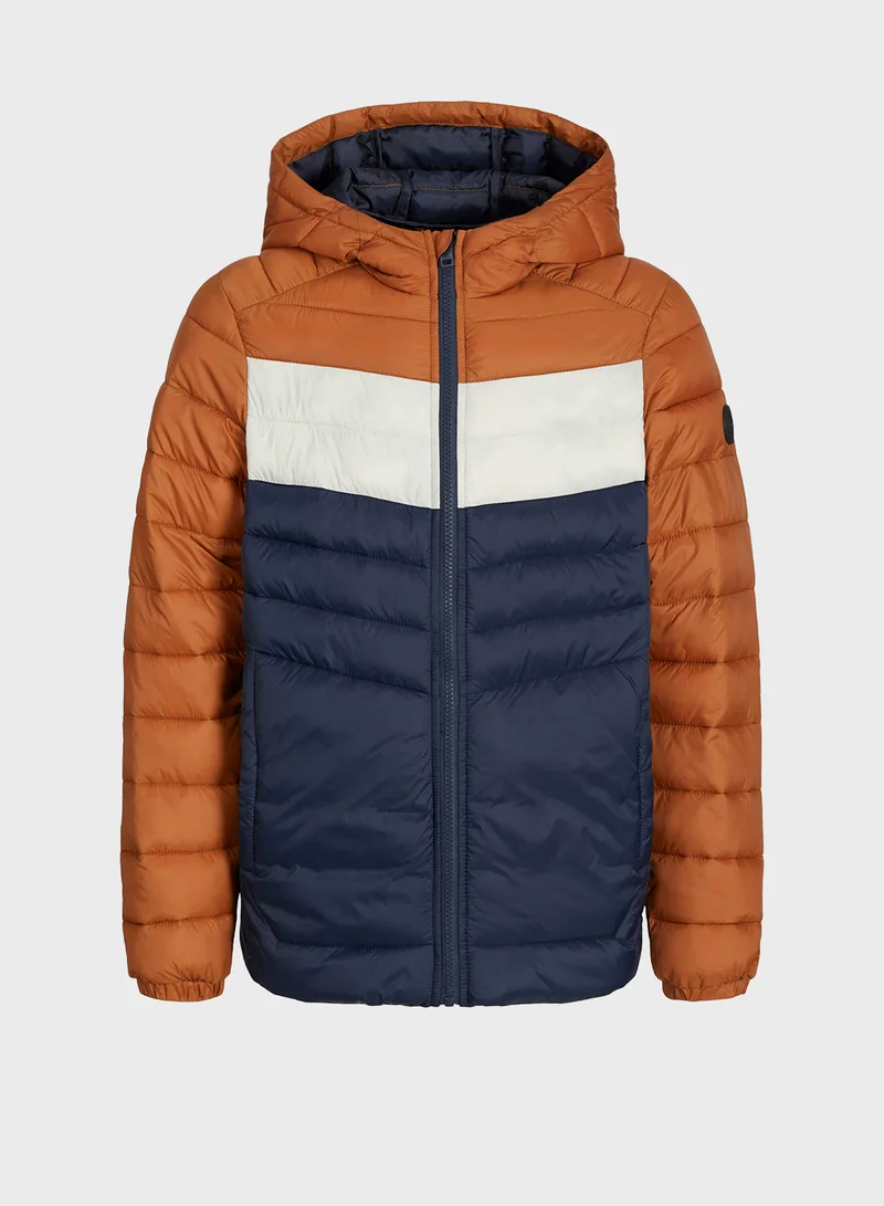 Jack & Jones Junior Youth Color Block Quilted Zip Through Jacket