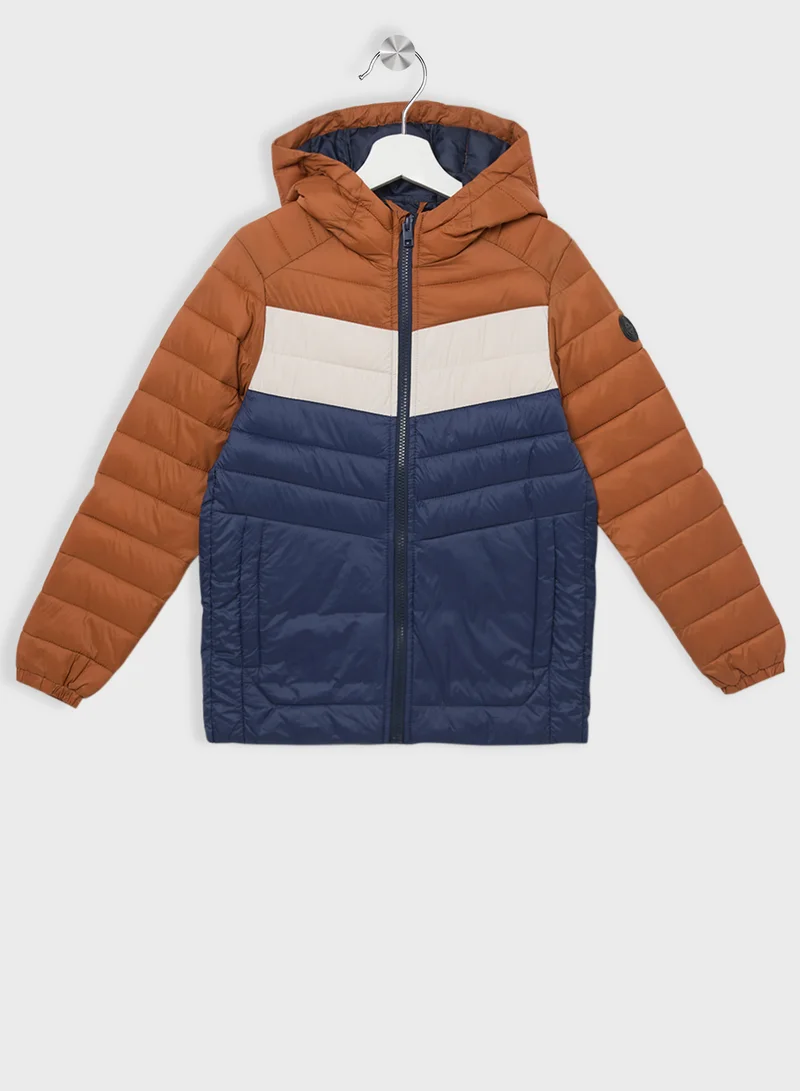 Jack & Jones Junior Youth Color Block Quilted Zip Through Jacket