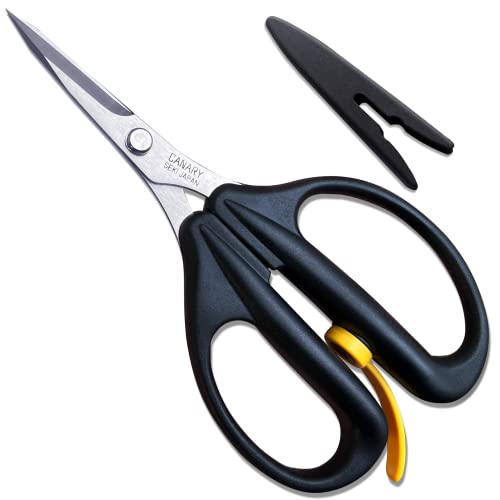 CANARY Spring Loaded Craft Scissors with Cover 6.3" [Sharp Tips], Made in JAPAN, Razor Sharp Japanese Stainless Steel Blade, Black - Image 1