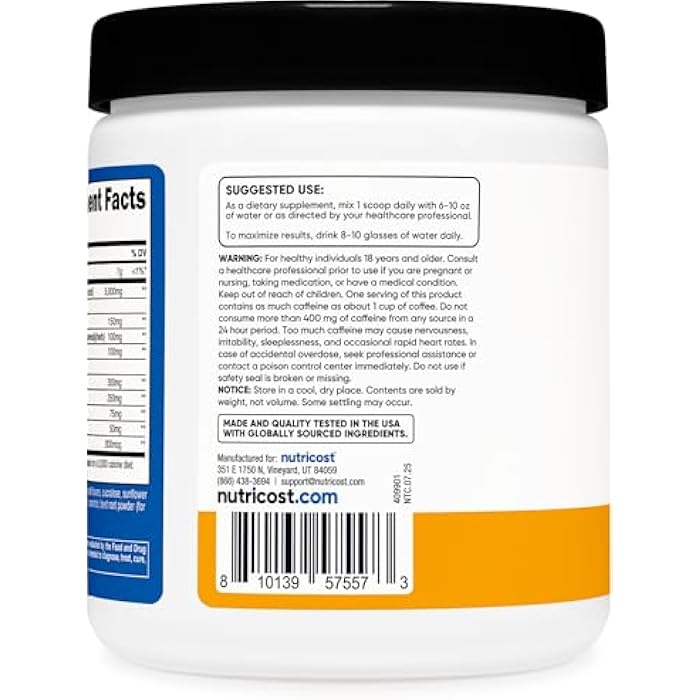 Nutricost Creatine + Energy 30 Servings (Peach Mango Flavored) - 5,000mg Creatine Monohydrate + 350mg Energy Complex Per Serving - Image 4