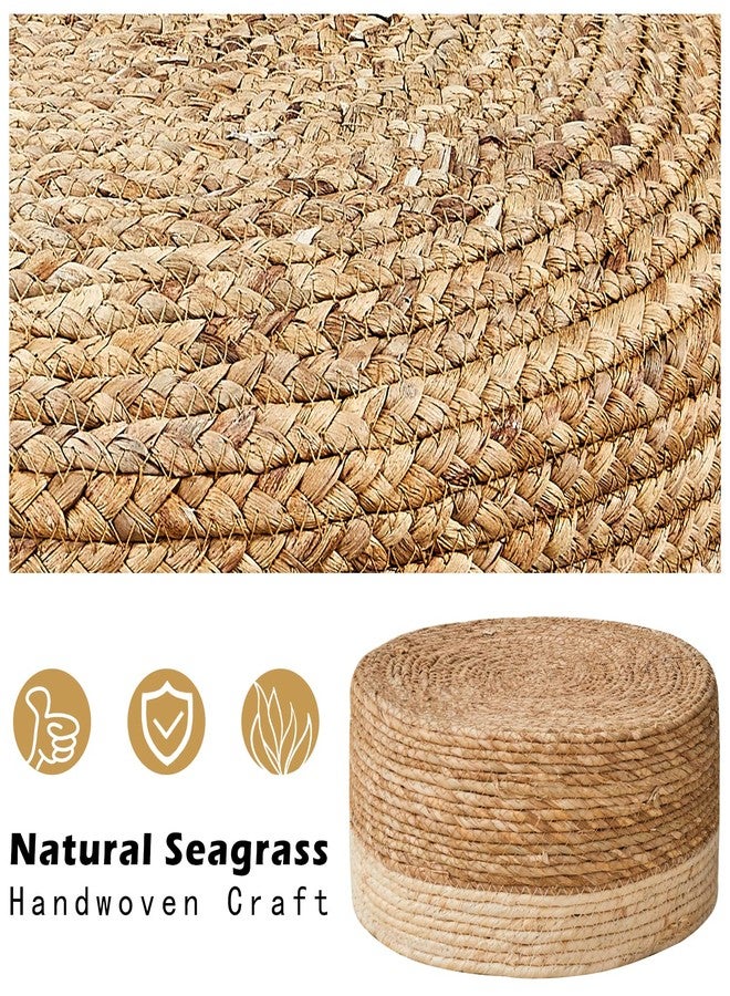 Cpintltr Foot Stool Natural Seagrass Hand Weave Poufs Round Ottoman for Couch Desk Soft Step Stool Padded Foot Rest with Non-Skid Pine Legs for Hallway Office Lounge Natural/White - Image 4