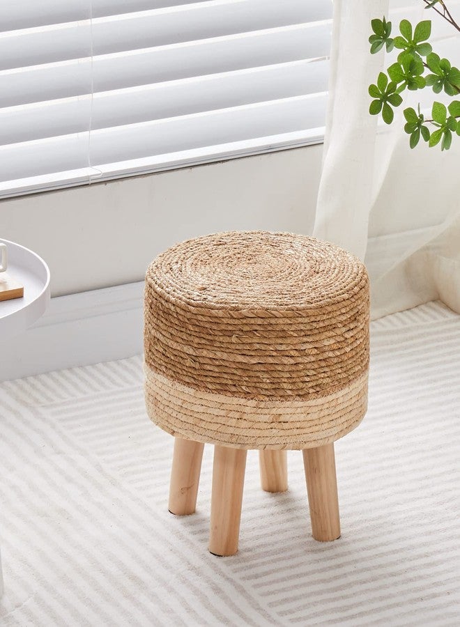 Cpintltr Foot Stool Natural Seagrass Hand Weave Poufs Round Ottoman for Couch Desk Soft Step Stool Padded Foot Rest with Non-Skid Pine Legs for Hallway Office Lounge Natural/White - Image 5