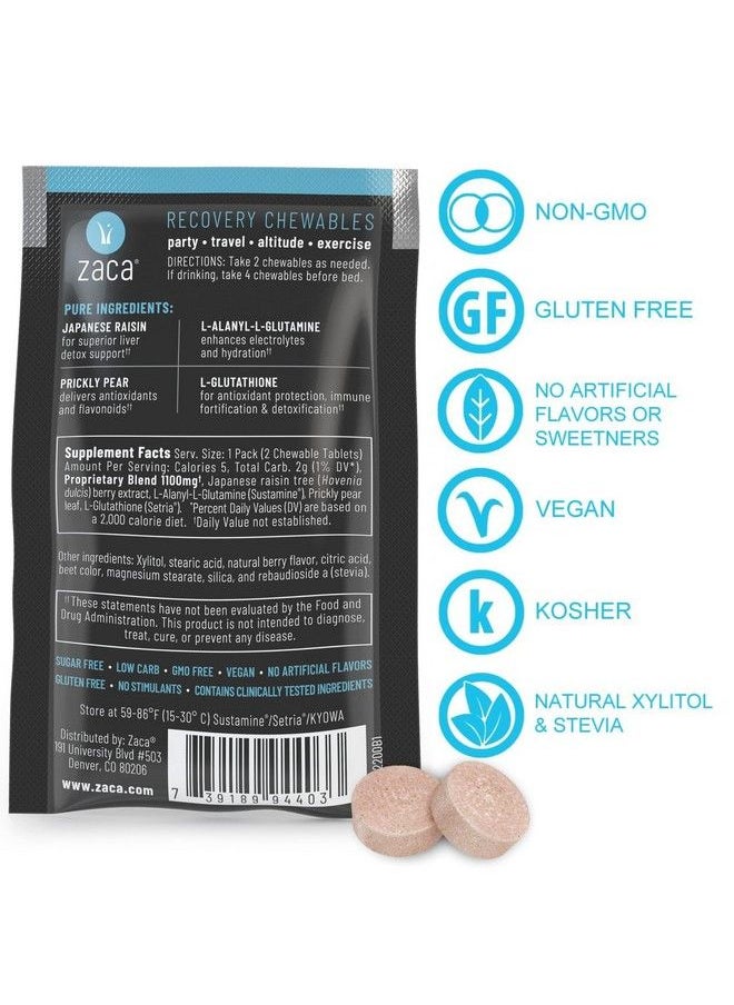 Zaca - Recovery Chewable Supplement ; Hydration + Recovery ; Party Travel Exercise & Altitude ; Sugar Free & Gluten Free ; Mixed Berry 2 Packs = 4 Tablets - Image 1