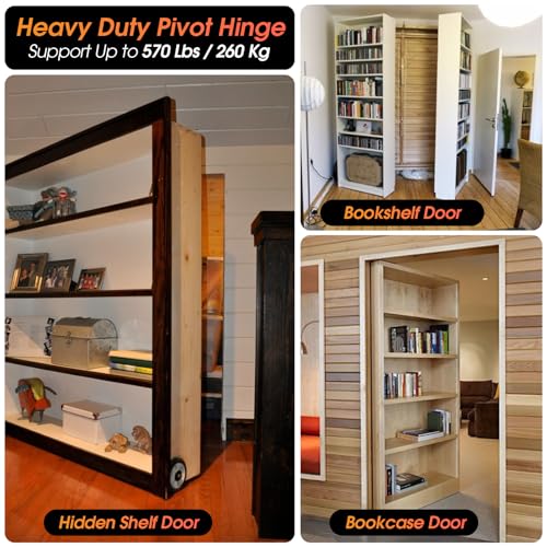 Aglehome Pivot Hinge, Heavy Duty Hidden Door Hinge for Wood Secret Door, Pivot Door Hardware for Hidden Door Bookcase, 360 Degree Rotation Stainless Steel Invisible Pivot Hinge System – Black - Image 2