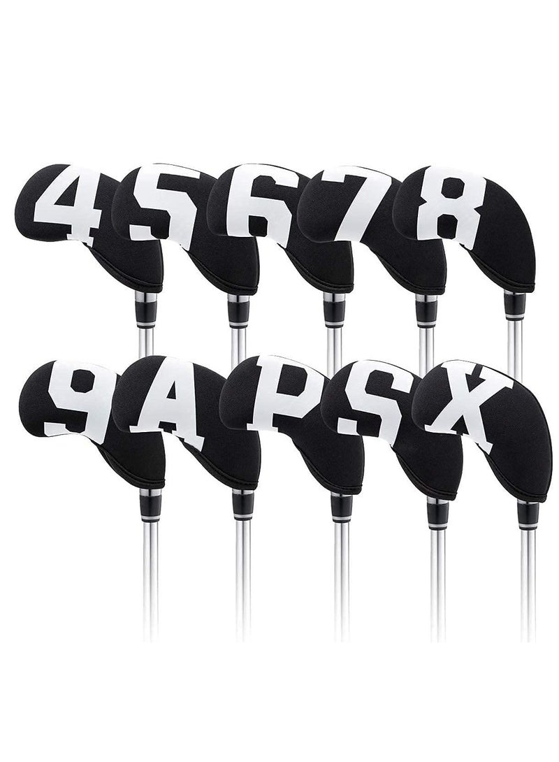SYOSI Golf Club Head Cover Set Wedge Iron Protective Head Cover Soft and Durable Waterproof 10pcs 1 Set for Callaway, Ping, Taylormade, Cobra, Mizuno (Black-Large White Numbers) - Image 1