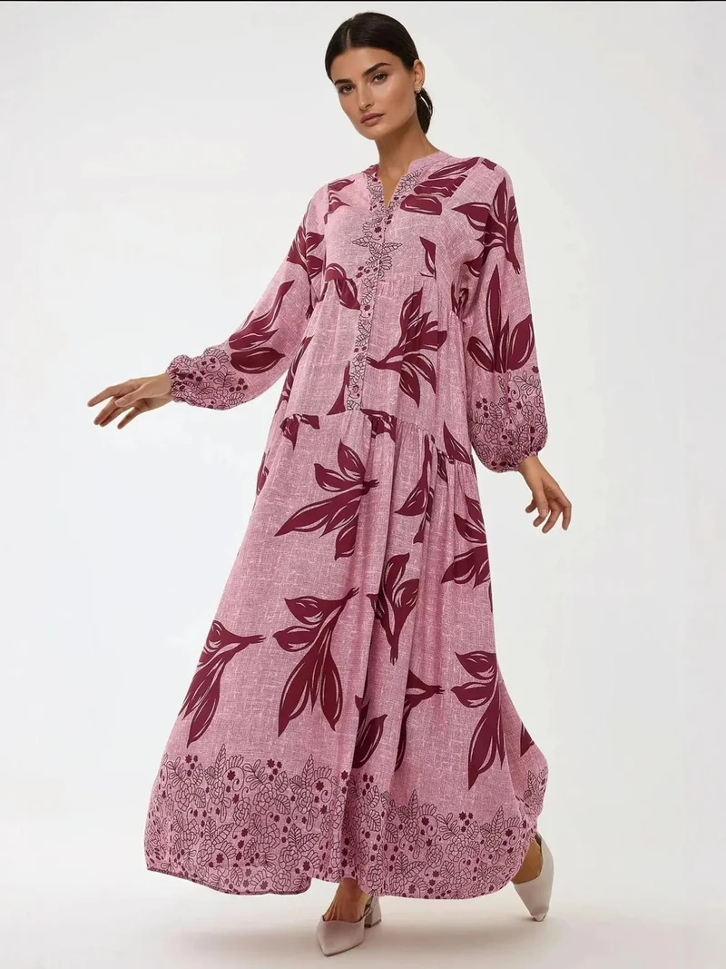 HICCUP Printed Long Sleeve Viscose Maxi Dress
