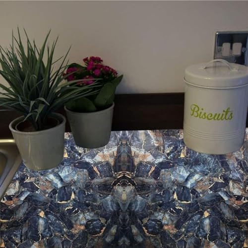 wall love Marble OilProof & Waterproof self-Adhesive Sheet Stickers Big Countertop Cabinet Furniture puja Room Kitchen,Home Sticker Wallpaper 60 x 200cm (Blue Gold Wallpaper) - Image 4