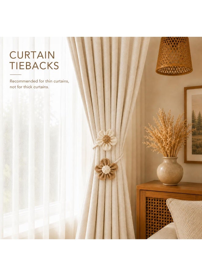 2 Pack Boho Farmhouse Curtain Rope Tiebacks, Beige & Coffee Holdbacks for Sheer Curtains, Elegant DIY Rope Ties for Bedroom Living Room Office Decor - Image 4