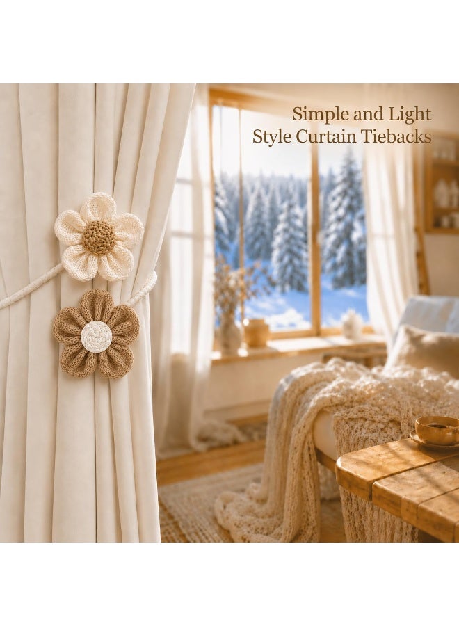 2 Pack Boho Farmhouse Curtain Rope Tiebacks, Beige & Coffee Holdbacks for Sheer Curtains, Elegant DIY Rope Ties for Bedroom Living Room Office Decor - Image 2