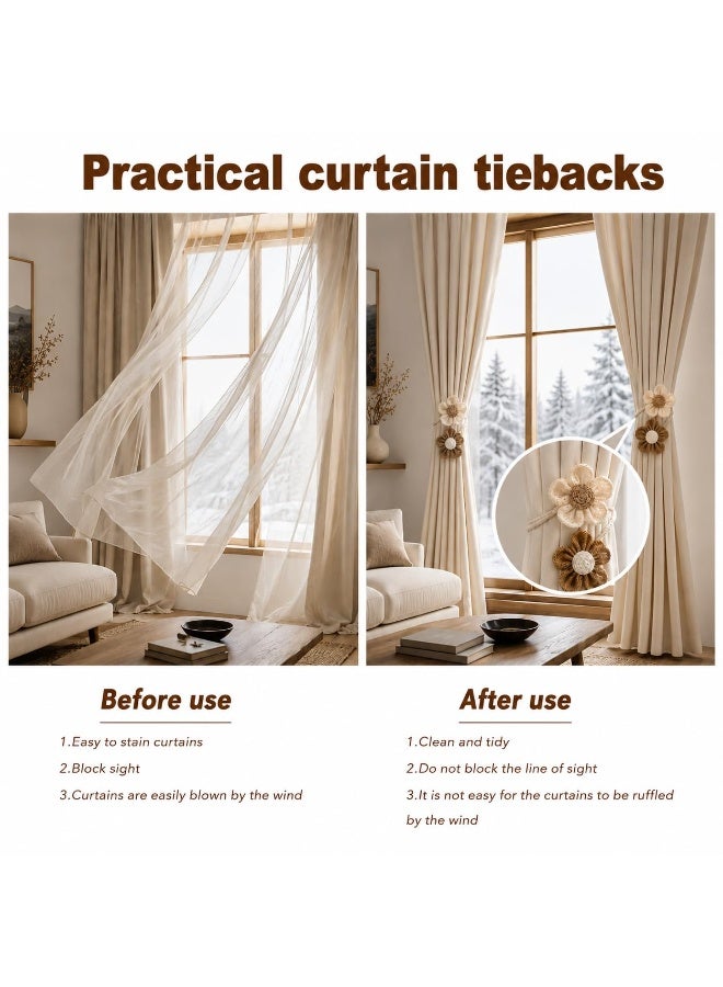 2 Pack Boho Farmhouse Curtain Rope Tiebacks, Beige & Coffee Holdbacks for Sheer Curtains, Elegant DIY Rope Ties for Bedroom Living Room Office Decor - Image 5