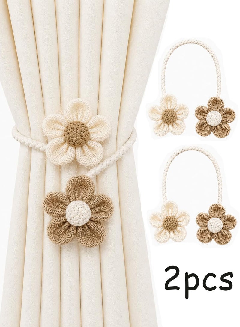 2 Pack Boho Farmhouse Curtain Rope Tiebacks, Beige & Coffee Holdbacks for Sheer Curtains, Elegant DIY Rope Ties for Bedroom Living Room Office Decor - Image 1