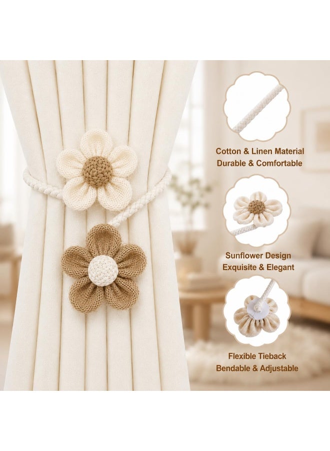 2 Pack Boho Farmhouse Curtain Rope Tiebacks, Beige & Coffee Holdbacks for Sheer Curtains, Elegant DIY Rope Ties for Bedroom Living Room Office Decor - Image 3