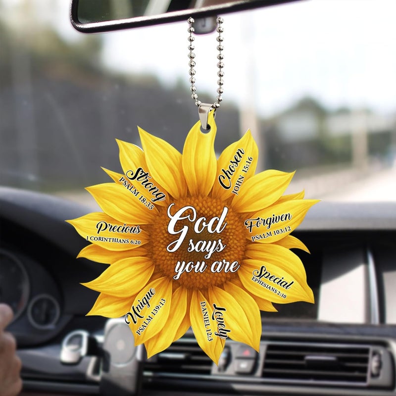 Talataca Sunflower God Says You Are Unique Lovely Chosen Car Rear View Mirror Ornament - Image 1