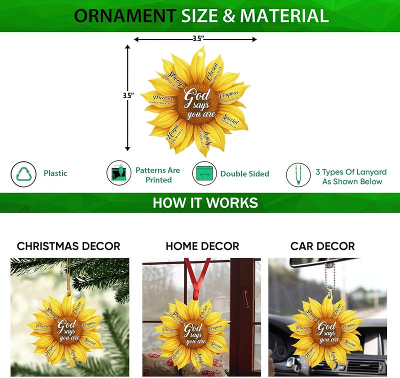 Talataca Sunflower God Says You Are Unique Lovely Chosen Car Rear View Mirror Ornament - Image 2