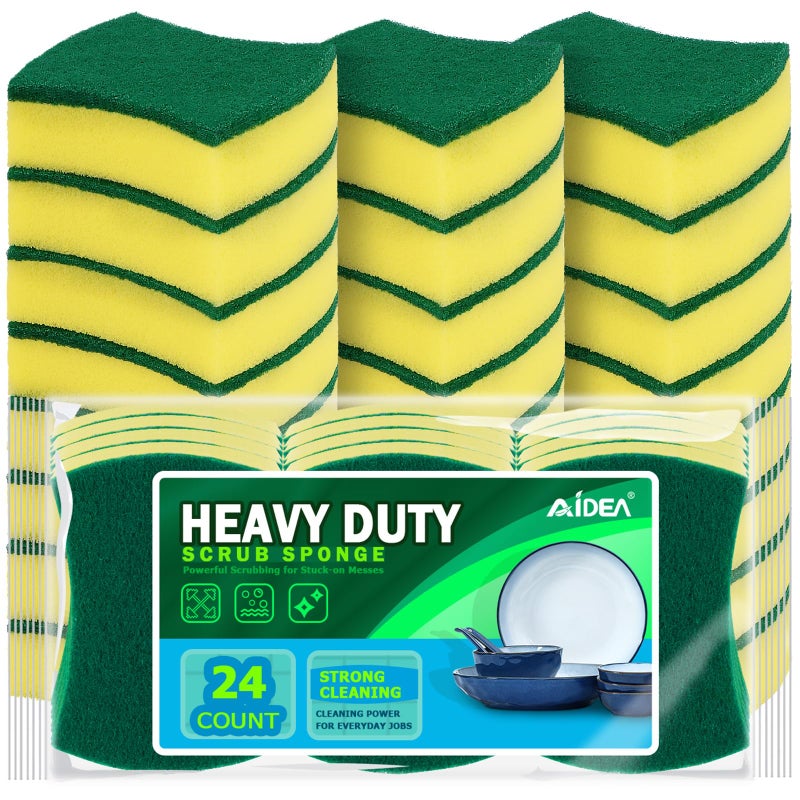 AIDEA Sponges Kitchen, 24 Pack Heavy Duty Dish Sponge, Cleaning Dish Scrubber Sponge for Home and Kitchen, Stink-Free Cleaning Supplies for Pots, Pans - Image 1