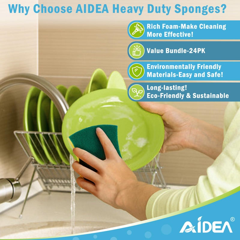 AIDEA Sponges Kitchen, 24 Pack Heavy Duty Dish Sponge, Cleaning Dish Scrubber Sponge for Home and Kitchen, Stink-Free Cleaning Supplies for Pots, Pans - Image 4