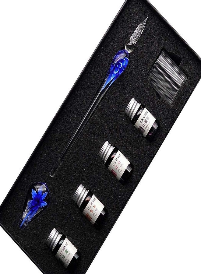 ArtBee Glass Dipped Pen Ink Set Handmade Crystal Calligraphy Pen for Art, Signatures, Drawing, Decoration, Calligraphy (Pen + 4 Ink) - Image 1