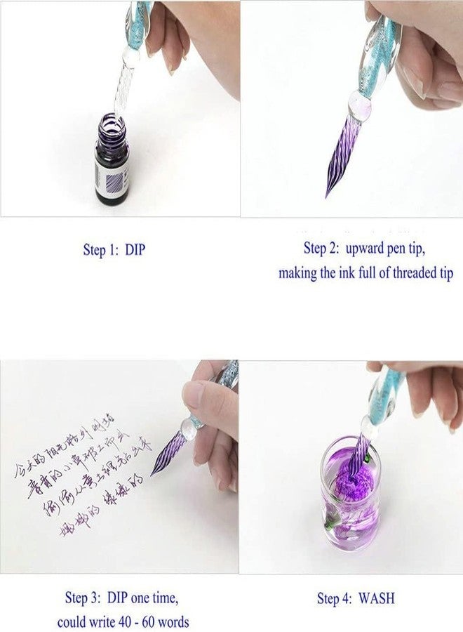 ArtBee Glass Dipped Pen Ink Set Handmade Crystal Calligraphy Pen for Art, Signatures, Drawing, Decoration, Calligraphy (Pen + 4 Ink) - Image 5
