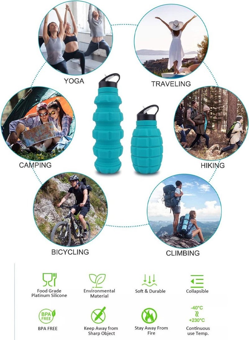 QUTOOB Foldable Water Bottle With Carabiner For Camping, Travelling, Hiking, Gym And Sports. Portable Camping And Hiking Collapsible Water Bottle, Folding Sports Water Bottle - Image 2