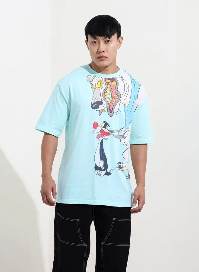 ذا انديان كراج كو Men Boxy Fit Looney Tunes Printed Crew Neck Half Sleeves T-Shirt