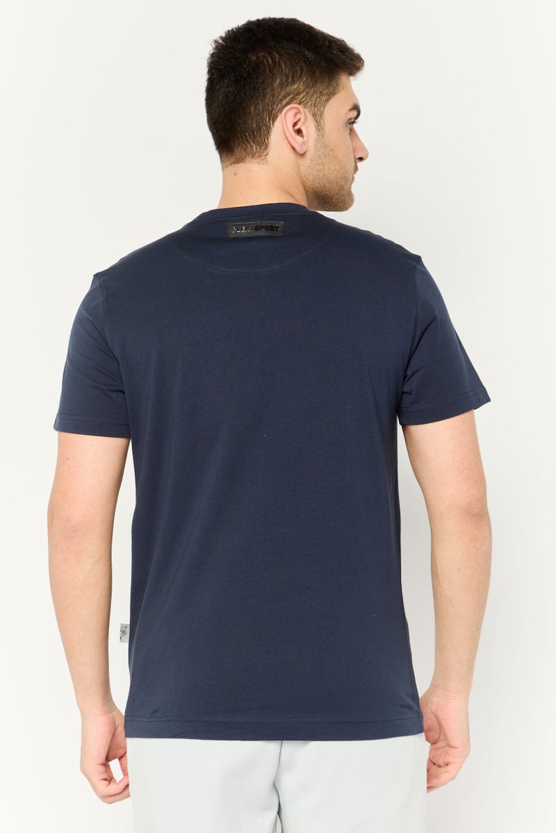 PHILIPP PLEIN Plein Sport Men Sportswear Fit Short Sleeves Outdoor T-Shirt, Navy - Image 4