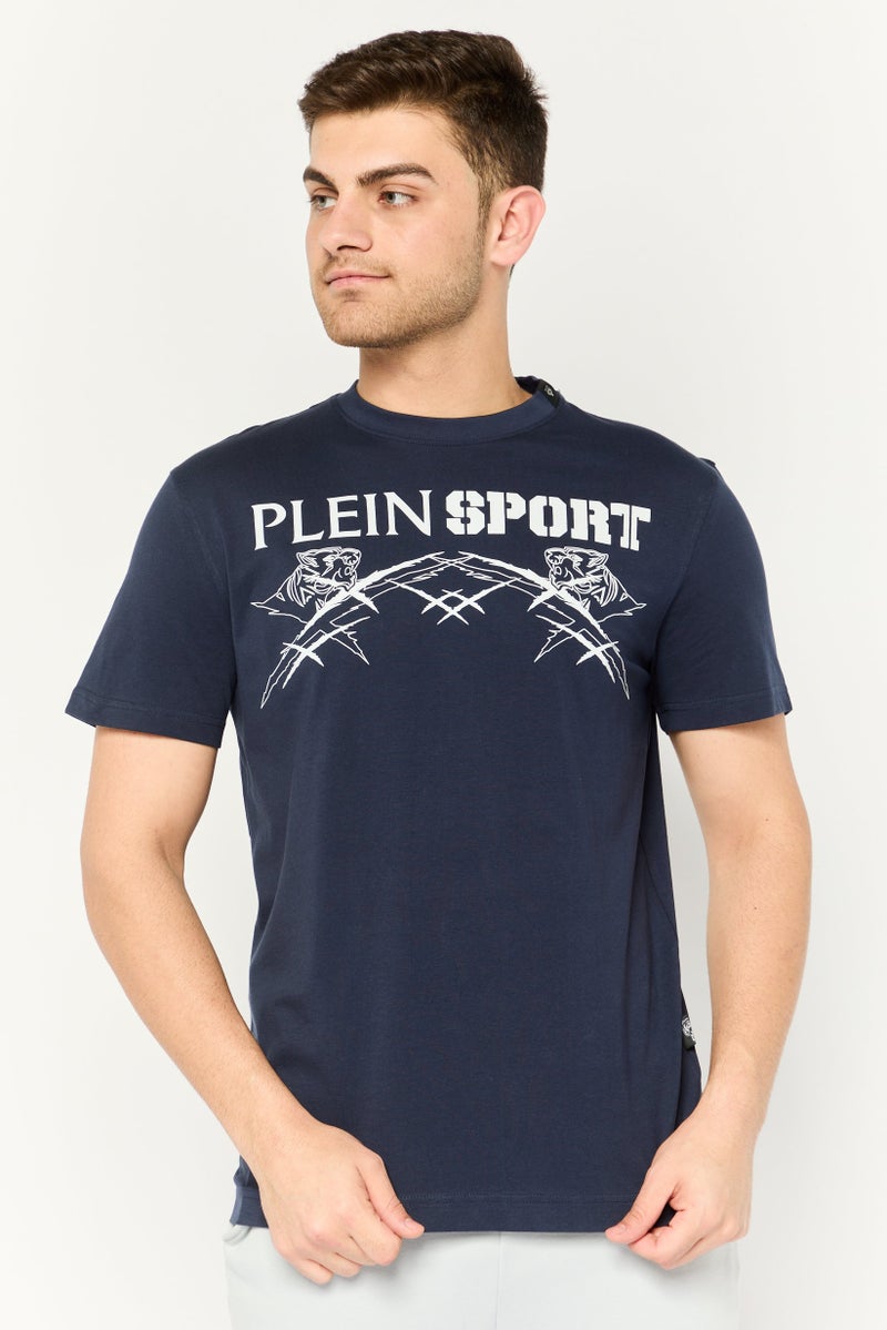PHILIPP PLEIN Plein Sport Men Sportswear Fit Short Sleeves Outdoor T-Shirt, Navy - Image 1
