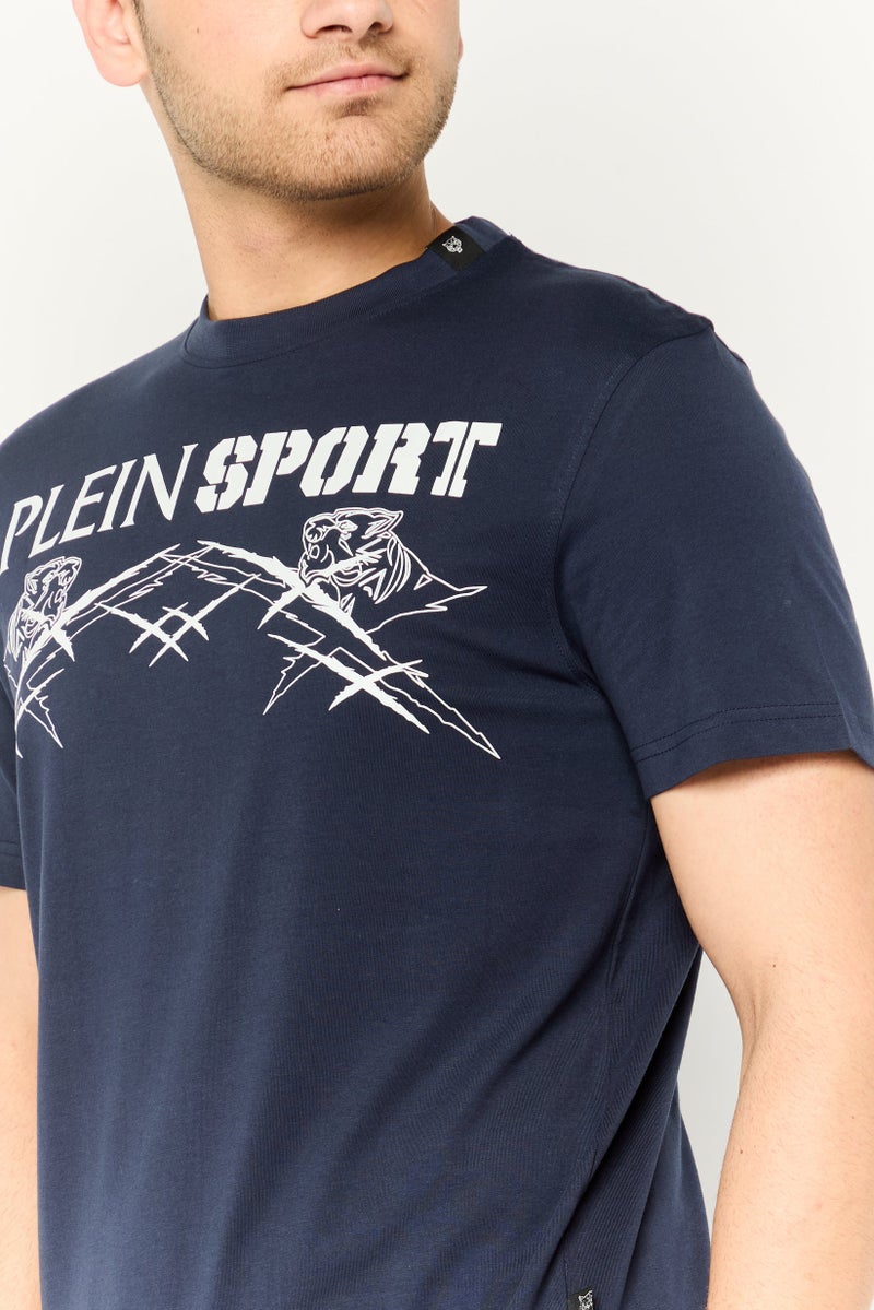 PHILIPP PLEIN Plein Sport Men Sportswear Fit Short Sleeves Outdoor T-Shirt, Navy - Image 3