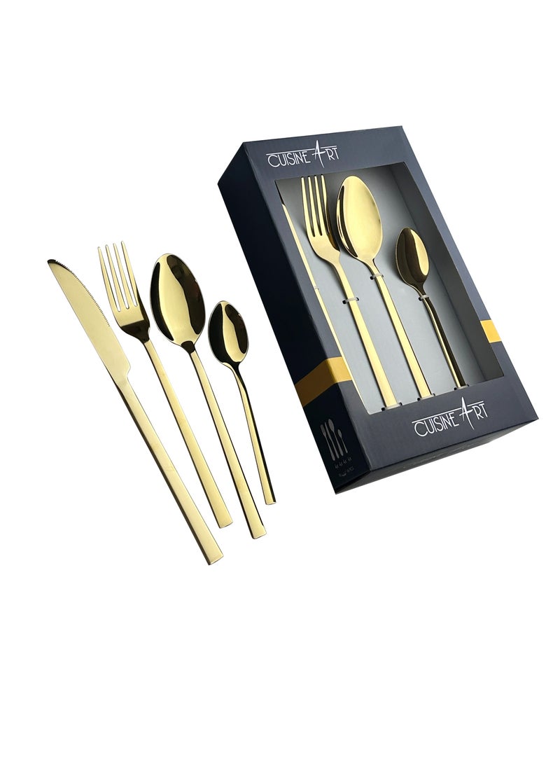 Cuisine Art طقم أدوات المائدة من كوزين آرت إزرا 16 قطعة من الفولاذ المقاوم للصدأ، ذهبي لامع - Image 2