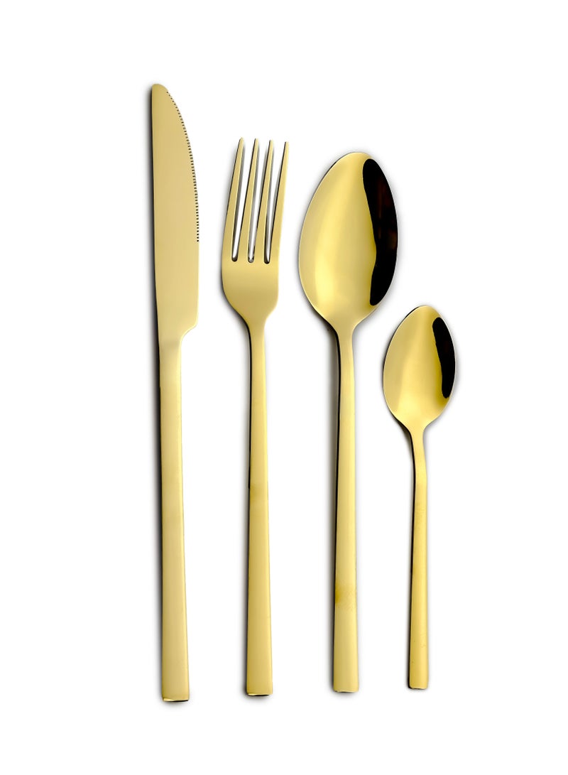 Cuisine Art طقم أدوات المائدة من كوزين آرت إزرا 16 قطعة من الفولاذ المقاوم للصدأ، ذهبي لامع - Image 1