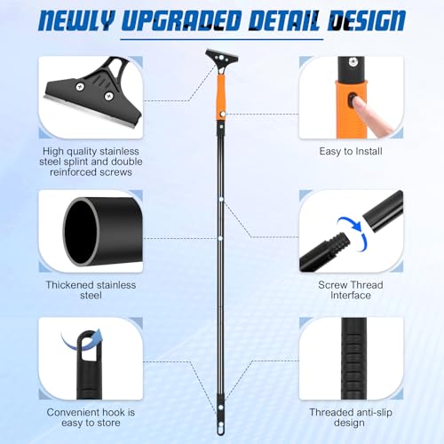 JIURAIN Razor Blade Floor Scraper with Long Handle, 4 Inch Floor Scraper Tools Heavy Duty with 10PCS Extra Metal Blades,Paint Scrapers for Cleaning Wall Glass Floor Paint Gum Stains Stickers Linoleum - Image 5