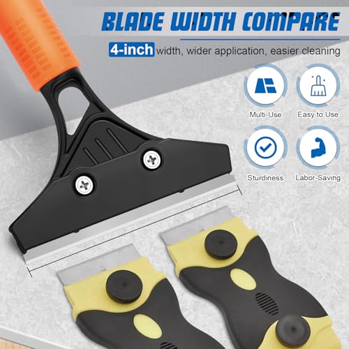 JIURAIN Razor Blade Floor Scraper with Long Handle, 4 Inch Floor Scraper Tools Heavy Duty with 10PCS Extra Metal Blades,Paint Scrapers for Cleaning Wall Glass Floor Paint Gum Stains Stickers Linoleum - Image 3