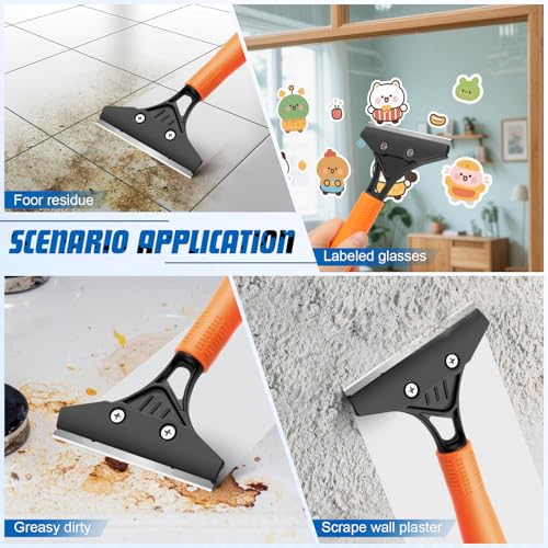 JIURAIN Razor Blade Floor Scraper with Long Handle, 4 Inch Floor Scraper Tools Heavy Duty with 10PCS Extra Metal Blades,Paint Scrapers for Cleaning Wall Glass Floor Paint Gum Stains Stickers Linoleum - Image 2