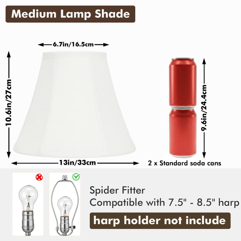 DOLOOTA White Bell Lamp Shades Set of 2, 6.7" x 13" x 10.6" Fabric Replacement Lampshades for Table Lamps, Spider Fitter Lamp Shades for Home Decoration in Living Room, Bedroom, Easy Assembly Required - Image 3