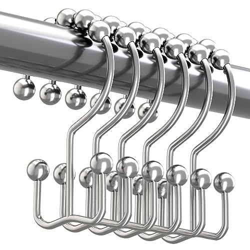 Titanker Shower Curtain Hooks Rings RustResistant Metal Double Glide Shower Hooks for Bathroom Shower Rods Curtains Set of 12 Hooks  Chrome