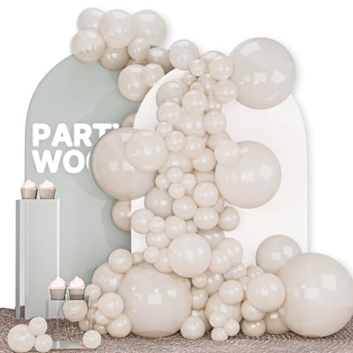 PartyWoo Pearl Beige Balloons 140pcs Different Sizes Pack of 18 12 10 5 Inch Off White Sand Cream Ivory Balloon Arch Kit Garland for Wedding Bridal Baby Shower Birthday Party Decorations WhiteZ41 - Image 1